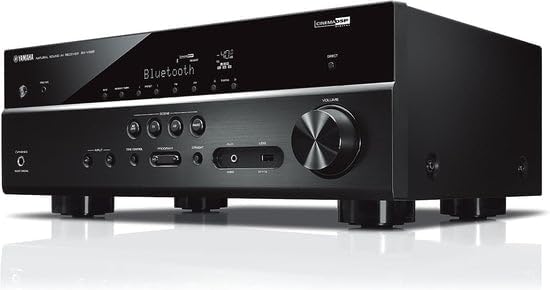 YAMAHA RX-V385 5.1-Channel 4K Ultra HD AV Receiver with NS-SW100BL 10' 100W Powered Subwoofer, Black and NS-C210BL Center Channel Speaker, Black