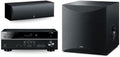 YAMAHA RX-V385 5.1-Channel 4K Ultra HD AV Receiver with NS-SW100BL 10' 100W Powered Subwoofer, Black and NS-C210BL Center Channel Speaker, Black