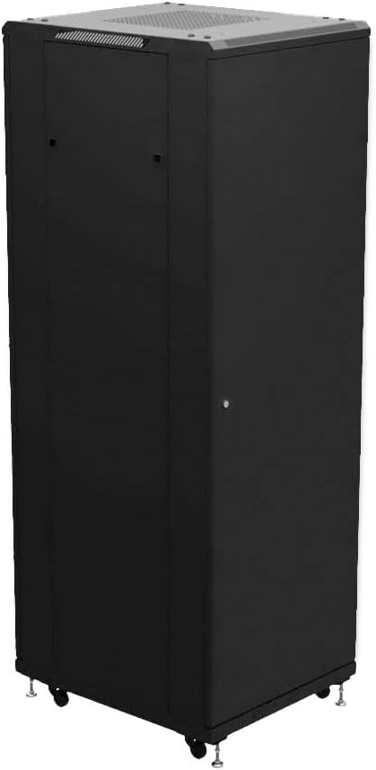 NavePoint 37U Network Cabinet - 19' AV Cabinet for Home, Studio, or Office IT Equipment Rack Enclosure, 28' Deep with Casters, Cooling Vents, Lockable Door & (4) 450mm Shelves - Assembled, Black