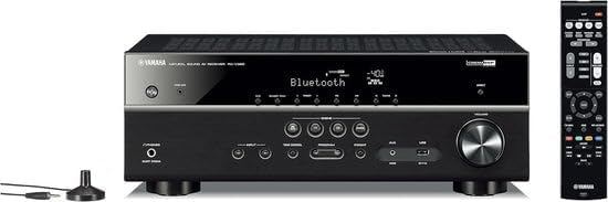 YAMAHA RX-V385 5.1-Channel 4K Ultra HD AV Receiver with NS-SW100BL 10' 100W Powered Subwoofer, Black and NS-C210BL Center Channel Speaker, Black