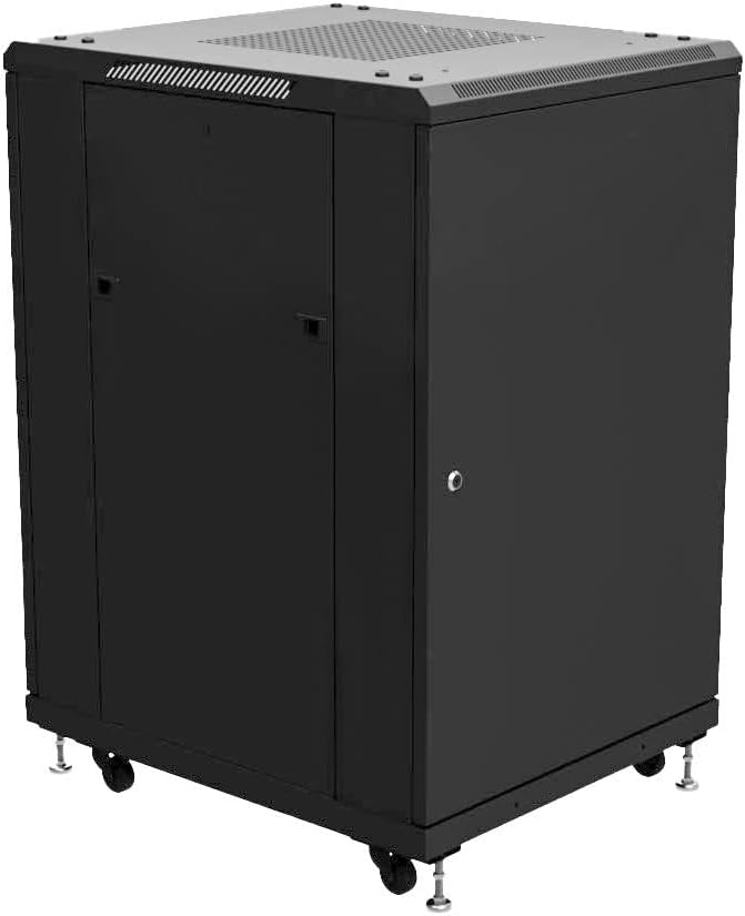 NavePoint 18U Network Cabinet - 19' AV Cabinet for Home, Studio, or Office IT Equipment Rack Enclosure, 28' Deep with Casters, Cooling Vents, Lockable Door & (4) 450mm Shelves - Assembled, Black