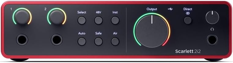 Focusrite Scarlett 2i2 4th Gen USB-C Recording Bundle with Mackie CR4-X 4' Studio Monitors, Condenser Microphone, Boom Stand, Studio Headphones, XLR Cables & Music Production Software