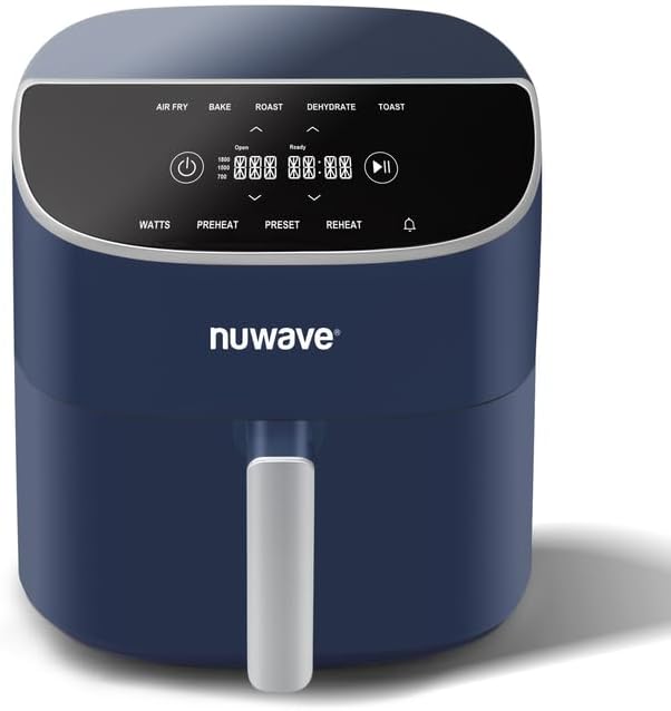 Nuwave 8QT Brio Air Fryer Plus Deep Blue, Digital LED Touch Screen with Cool White Display, 50°F~400°F in Precise 5°, 3 Wattage Alternatives, 5 Cook Functions, 50 Memory, PFAS Free, New & Improved