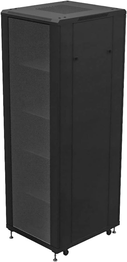NavePoint 37U Network Cabinet - 19' AV Cabinet for Home, Studio, or Office IT Equipment Rack Enclosure, 28' Deep with Casters, Cooling Vents, Lockable Door & (4) 450mm Shelves - Assembled, Black