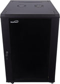 NavePoint 18U Server Cabinet Wall Mount Rack Enclosure with Caster Wheels, 2 Fans, Locking Glass Door, Removable Side Panels – 18U Network Cabinet 23.6' Deep, 19' Server Rack for IT Equipment