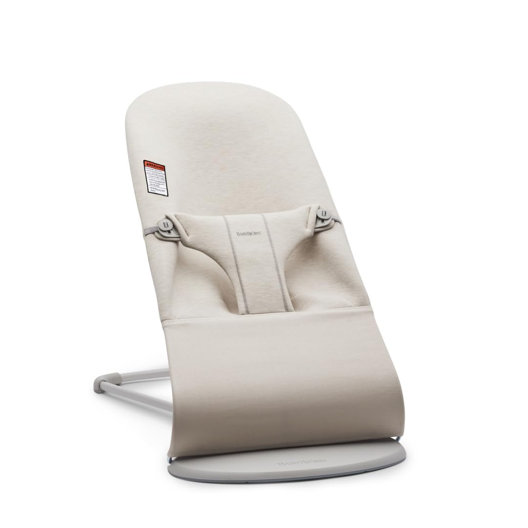 BabyBjörn Bouncer Bliss, Light Beige, 3D Jersey | 2-in-1 Adjustable Baby Bouncer Seat and Toddler Chair, Newborn to Toddler (8-29 lbs), 4 Positions, Lightweight & Portable
