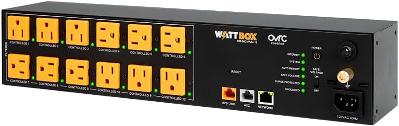 WattBox® 800 Series Vertical Power Conditioner with 12 Metered & Individually IP Controlled Outlets (WB-800VPS-IPVM-12)
