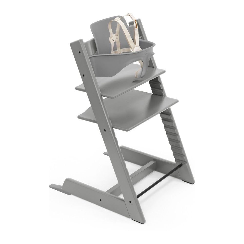 Stokke Tripp Trapp High Chair 2, Storm Grey - Includes Chair + Baby Set with Removable Harness for Children 6-36 Months - Adjustable, Ergonomic & Easy to Clean