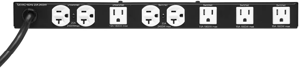 Lowell ACR-2009 PDU with 9 (15/20A) Outlets; Circuit Breaker Protection; Outlets: 9 (15/20A) NEMA Outlets (1 Front, 8 Rear); Power Cord Attached 9-Ft Cord with NEMA 5-20P Plug