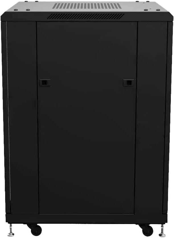 NavePoint 18U Network Cabinet - 19' AV Cabinet for Home, Studio, or Office IT Equipment Rack Enclosure, 28' Deep with Casters, Cooling Vents, Lockable Door & (4) 450mm Shelves - Assembled, Black