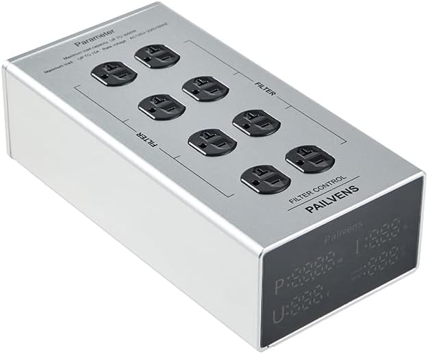 AC Power Filter Power Conditioner with LED Display, 8 Ways Power Socket, Line Conditioner Power Purifier with Universal Outlets Suitable for HiFi CD Player Piano, TV, G20 Sliver