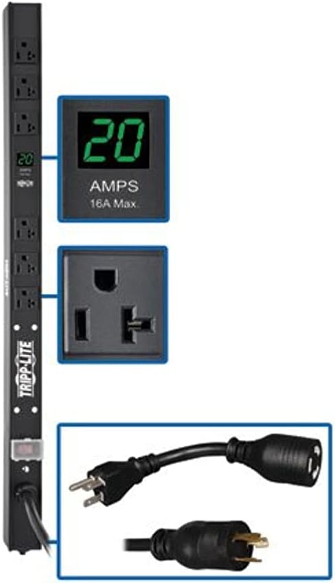 Tripp Lite Metered PDU, 20A, 6 Outlets (5-15/20R), 120V, L5-20P/5-20P Adapter, 0U Vertical Rack-Mount Power (PDUMV20-24)