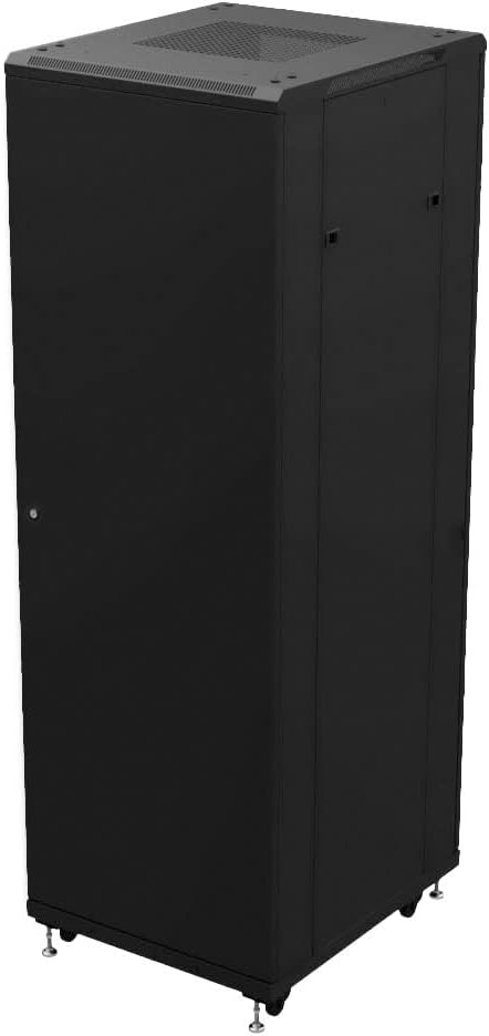 NavePoint 37U Network Cabinet - 19' AV Cabinet for Home, Studio, or Office IT Equipment Rack Enclosure, 28' Deep with Casters, Cooling Vents, Lockable Door & (4) 450mm Shelves - Assembled, Black