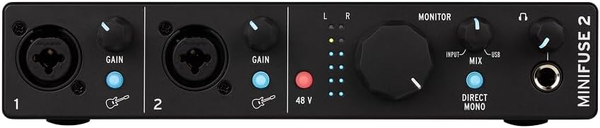 Arturia - MiniFuse 2 - Compact USB Audio & MIDI Interface with Creative Software for Recording, Production, Podcasting, Guitar - Black