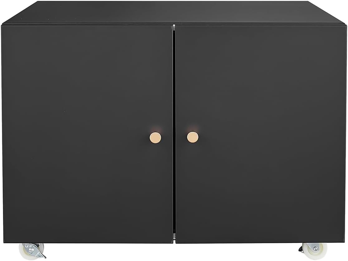 GarveeLife Metal Printer Stand with File Storage Cabinet, Printer Cabinet File Cabinet On Wheels with Door and Adjustable Shelf, Printer Table Stand for Home Office 17.72' H Black