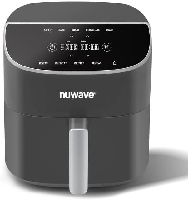 Nuwave 8QT Brio Air Fryer Plus Cool Gray, Digital LED Touch Screen with Cool White Display, 50°F~400°F in Precise 5°, 3 Wattage Alternatives, 5 Cook Functions, 50 Memory, PFAS Free, New & Improved