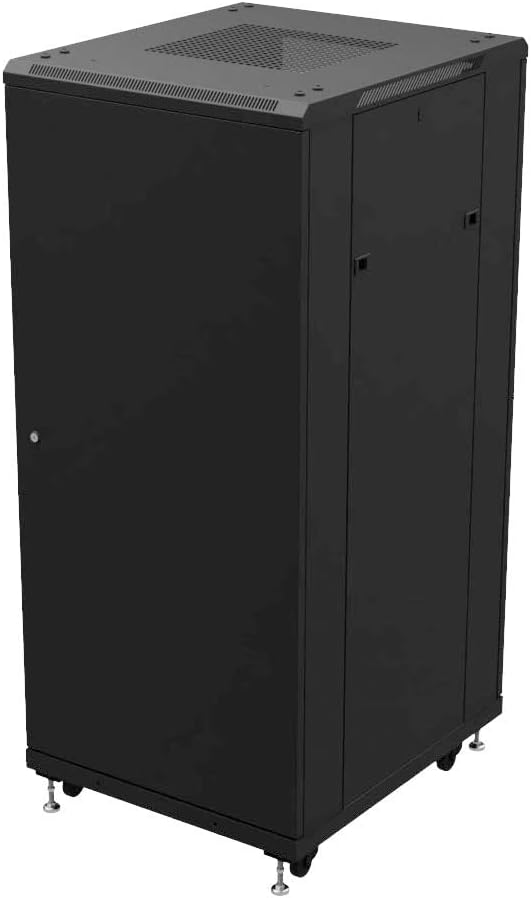 NavePoint 27U Network Cabinet - 19' AV Cabinet for Home, Studio, or Office IT Equipment Rack Enclosure, 28' Deep with Casters, Cooling Vents, Lockable Door & (4) 450mm Shelves - Assembled, Black