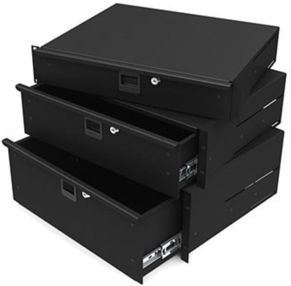 Penn Elcom 3233LK 3 Space (3U) Steel Rack Drawer with Slam Latch & Keyed Lock, 15.25 Inch Deep