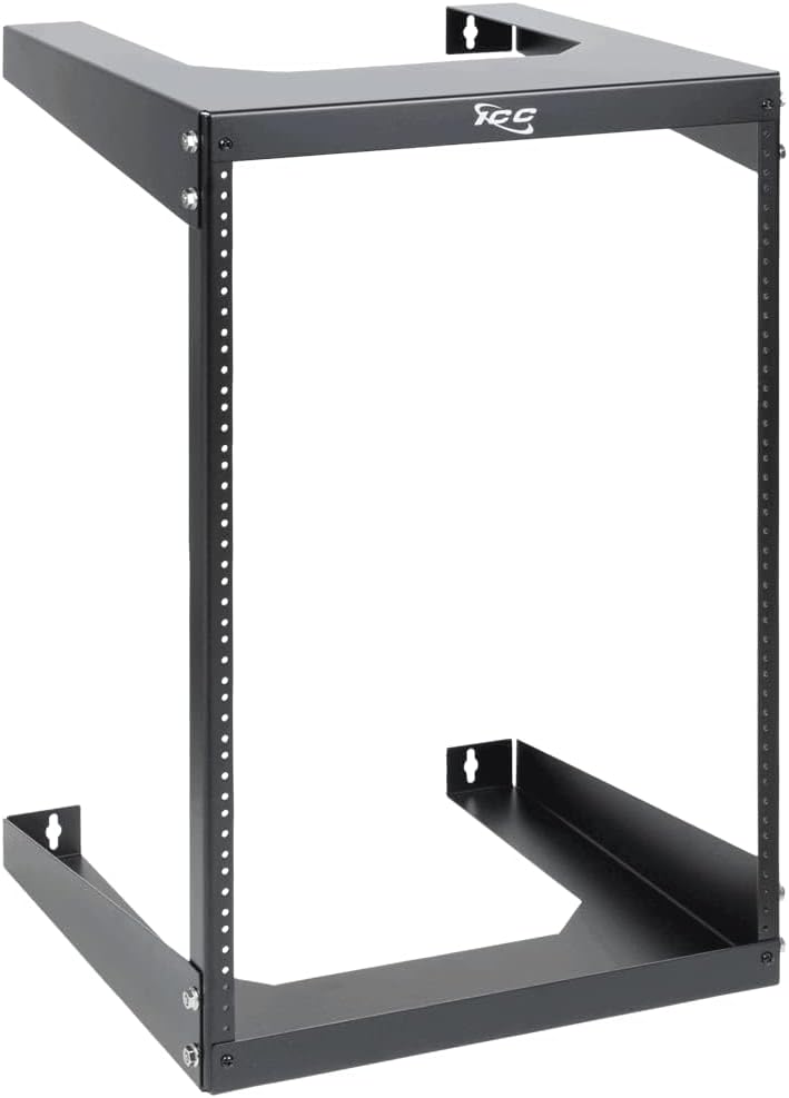 ICC Wall Mount Rack with 15 Rack Mount Spaces (15U) - Heavy-Duty 19' Open Frame Server Rack - Space-Saving and Secure Network Equipment Rack for IT, AV and Computer Equipment Installations