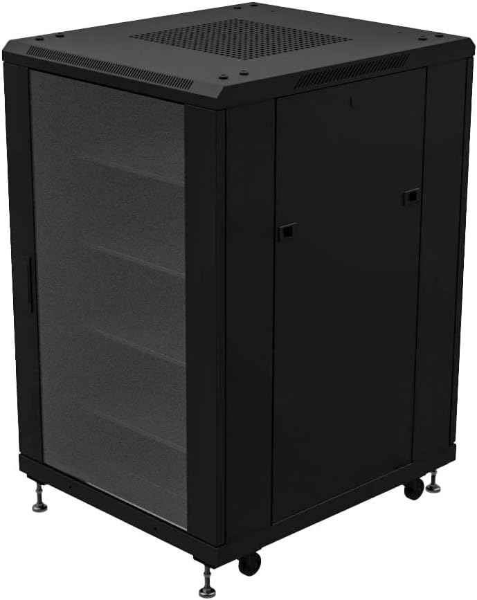 NavePoint 18U Network Cabinet - 19' AV Cabinet for Home, Studio, or Office IT Equipment Rack Enclosure, 28' Deep with Casters, Cooling Vents, Lockable Door & (4) 450mm Shelves - Assembled, Black