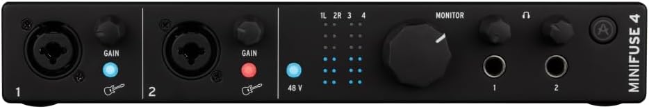 Arturia - MiniFuse 4 - Compact USB Audio & MIDI Interface with Creative Software for Recording, Production, Podcasting, Guitar - Black