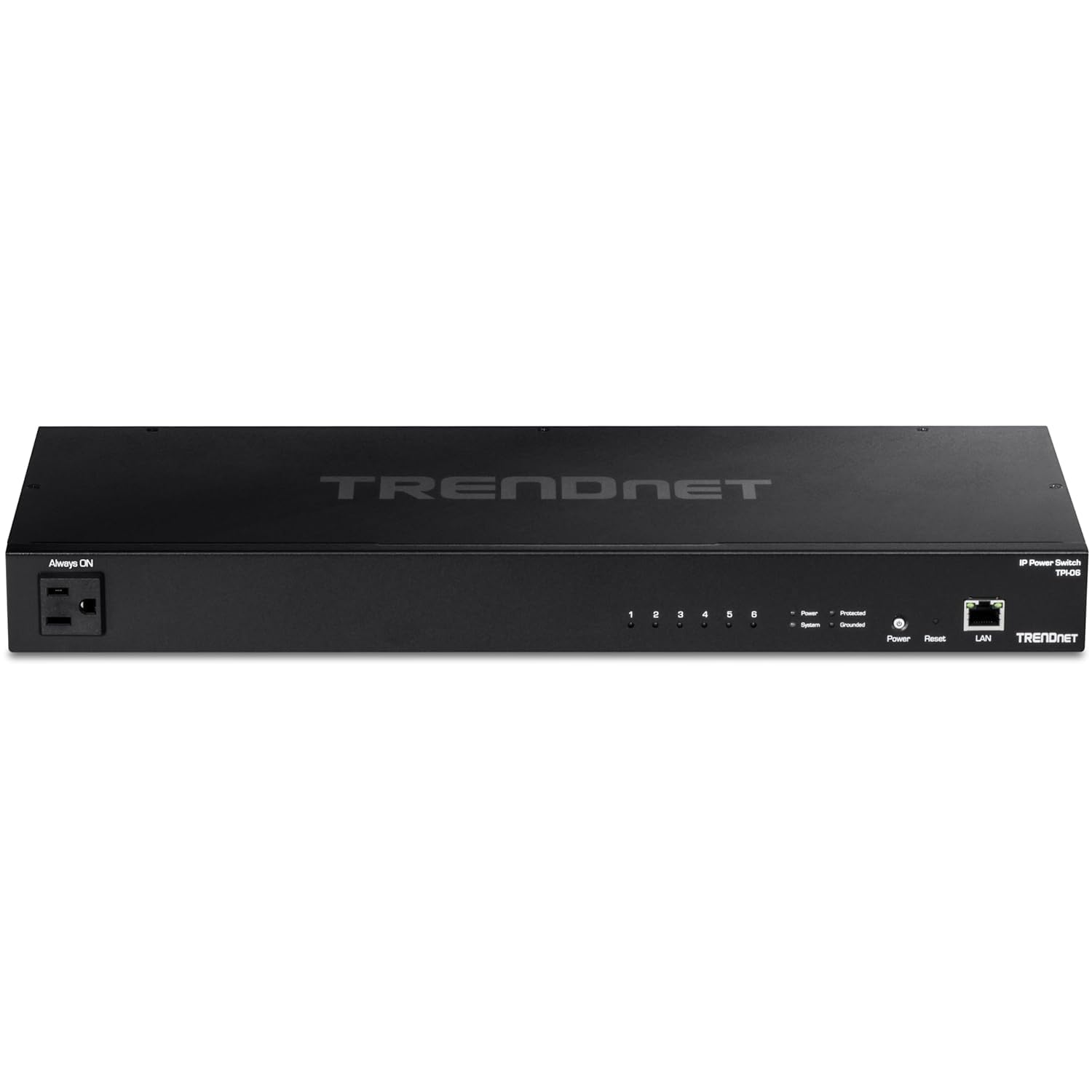 TRENDnet 6-Outlet Managed PDU, TPI-06, Rackmount Power Distribution Unit, UL Certified, 1 x NEMA 5-15R Bypass Power Outlet, 1 x Gigabit RJ-45 Port, Overload Protection, Surge Protection 2160J, Black