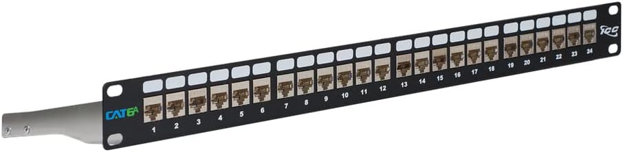 ICC 24-Port CAT6A Keystone Shielded 1U Patch Panel with CAT6A Shielded Keystone Jacks, 19' Rackmount Housing and Cable Support Bar, Protects Against EMI, UL Listed PoE++ Compliant, ICMPP246AS