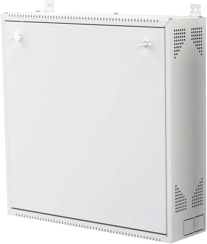 Wall-Mount DVR/NVR Security Enclosure, Lockable Steel Cabinet with 1U Adjustable Rail, Ventilated, 22″ W x 21.2″ H x 5.9″ D, White (RAL 7035) – STURDX