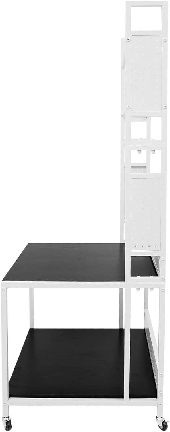 3D Printer Stand with Filament Storage, 3D Printer Filament Storage Rack, Rolling Printers Cart, Heavy Duty Mobile Printer Table with Wheels for Workshop Studio Office - White