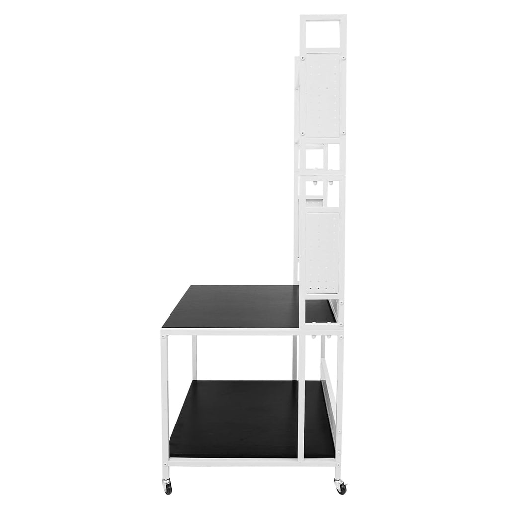 3D Printer Stand Double Layer 3D Printer Filament Storage Rack, Spools Holder Racks, Mobile Printer Table with Wheels for Studio Office Storage and Organization (White)