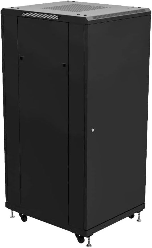 NavePoint 27U Network Cabinet - 19' AV Cabinet for Home, Studio, or Office IT Equipment Rack Enclosure, 28' Deep with Casters, Cooling Vents, Lockable Door & (4) 450mm Shelves - Assembled, Black