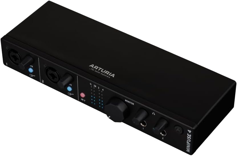 Arturia - MiniFuse 4 - Compact USB Audio & MIDI Interface with Creative Software for Recording, Production, Podcasting, Guitar - Black