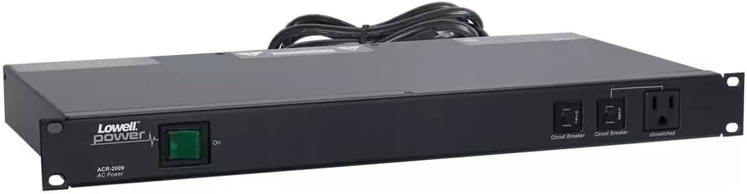 Lowell ACR-2009 PDU with 9 (15/20A) Outlets; Circuit Breaker Protection; Outlets: 9 (15/20A) NEMA Outlets (1 Front, 8 Rear); Power Cord Attached 9-Ft Cord with NEMA 5-20P Plug