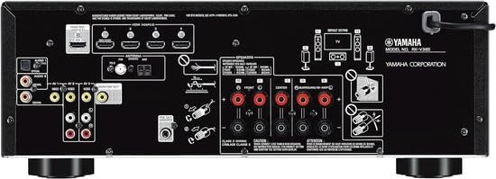 YAMAHA RX-V385 5.1-Channel 4K Ultra HD AV Receiver with NS-SW100BL 10' 100W Powered Subwoofer, Black and NS-C210BL Center Channel Speaker, Black