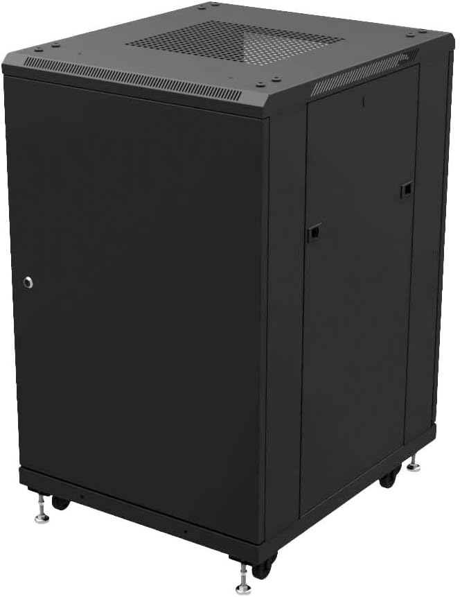 NavePoint 18U Network Cabinet - 19' AV Cabinet for Home, Studio, or Office IT Equipment Rack Enclosure, 28' Deep with Casters, Cooling Vents, Lockable Door & (4) 450mm Shelves - Assembled, Black