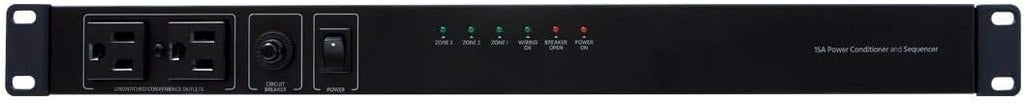 Monoprice 15 Amp Power Conditioner and Sequencer - 8 Outlets, 3 Zones, 1U Rack Mount, Black - Stage Right
