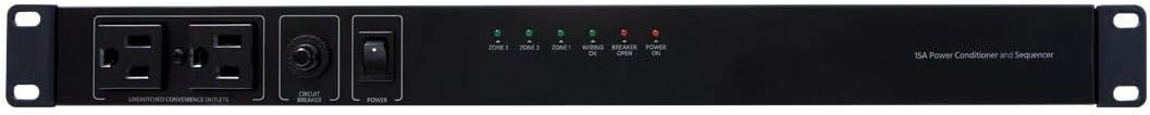 Monoprice 15 Amp Power Conditioner and Sequencer - 8 Outlets, 3 Zones, 1U Rack Mount, Black - Stage Right