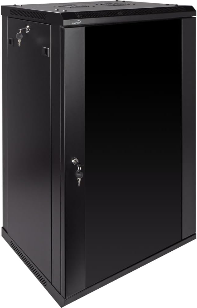 Navepoint 18U Deluxe IT Wallmount Cabinet Enclosure 19-Inch Server Network Rack with Locking Glass Door 16-Inches Deep Black