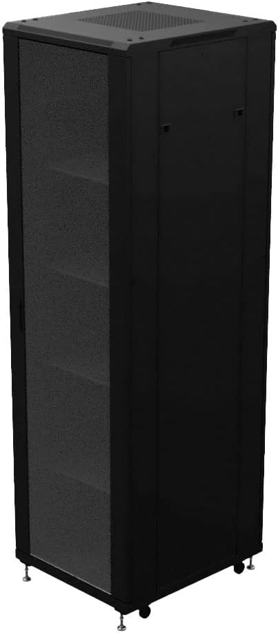 NavePoint 42U Network Cabinet - 19' AV Cabinet for Home, Studio, or Office IT Equipment Rack Enclosure, 28' Deep with Casters, Cooling Vents, Lockable Door & (4) 450mm Shelves - Assembled, Black