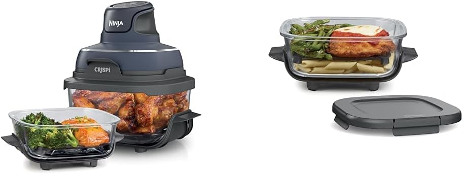 Ninja Air Fryer, 4QT Crispi System + 3 Containers with Storage Lids, Air Fryer, Microwave, Freezer & Dishwasher Safe, Non Toxic Portable Cooking System, Compatible with Ninja FN100 Crispi Series
