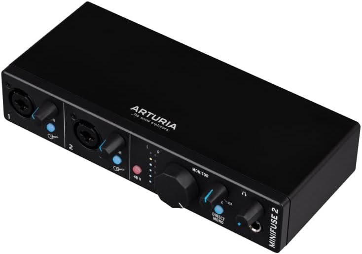 Arturia - MiniFuse 2 - Compact USB Audio & MIDI Interface with Creative Software for Recording, Production, Podcasting, Guitar - Black