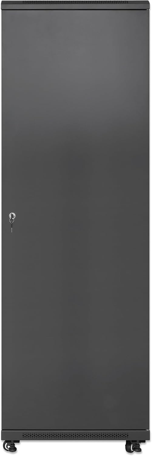 Intellinet 38U Network Server Rack Enclosure Cabinet with Integrated Fans – IP20 Rated, Reversible Tempered-Glass Front Door, Removable Side Panels – 3 Yr Mfg Warranty