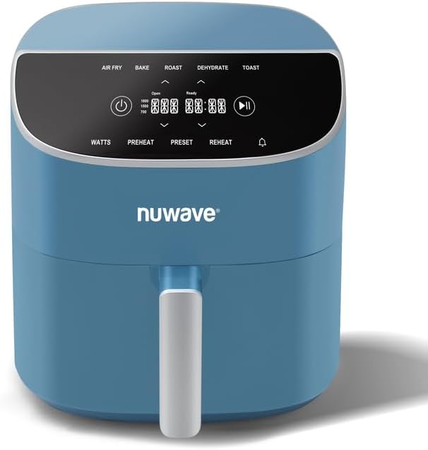 Nuwave 8QT Brio Air Fryer Plus Cozy Blue, Digital LED Touch Screen with Cool White Display, 50°F~400°F in Precise 5°, 3 Wattage Alternatives, 5 Cook Functions, 50 Memory, PFAS Free, New & Improved
