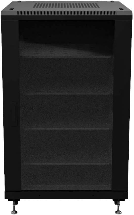 NavePoint 18U Network Cabinet - 19' AV Cabinet for Home, Studio, or Office IT Equipment Rack Enclosure, 28' Deep with Casters, Cooling Vents, Lockable Door & (4) 450mm Shelves - Assembled, Black