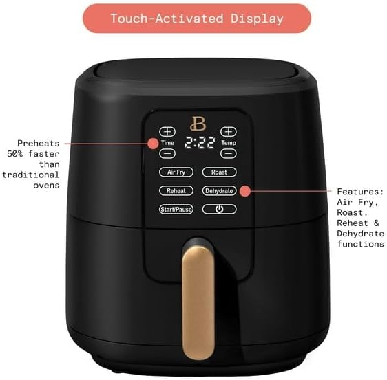6 Qt Air Fryer With Turbocrisp Technology And Touch-Activated Display, Black By Drew Barrymore, Adjustable Temperature Ranges