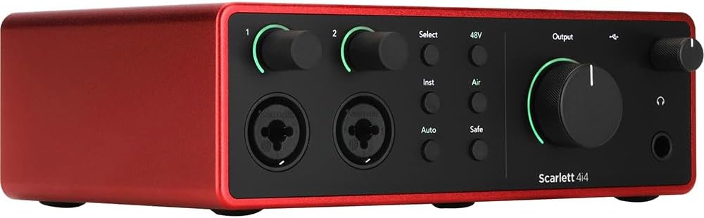 Focusrite Scarlett 4i4 4th Gen Audio Interface AMS-SCARLETT-4I4-4G Bundle with 4x OnStage MC-20 Production-Grade 20ft XLR to XLR Microphone Cable