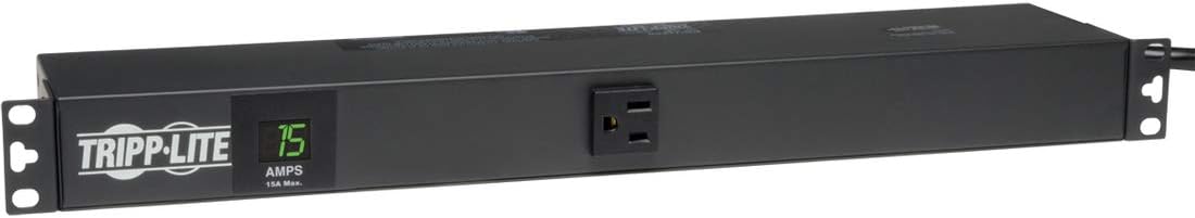 Tripp Lite Metered PDU, 15A, 13 Outlets, 5-15R, 120V, 5-15P, 100-127V Input, 15 Ft. Cord, 1U Rack-Mount Power, 2 Year Warranty, Black, PDUMH15