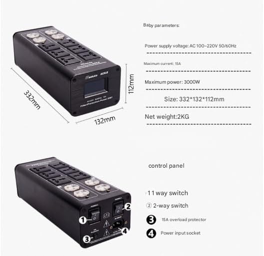 3000W Audio Power Purifier Filter, 15A 100-240V AC8.8 AC Power Socket Video Noise Eliminator Line Conditioner Whole Entertainment System Protection
