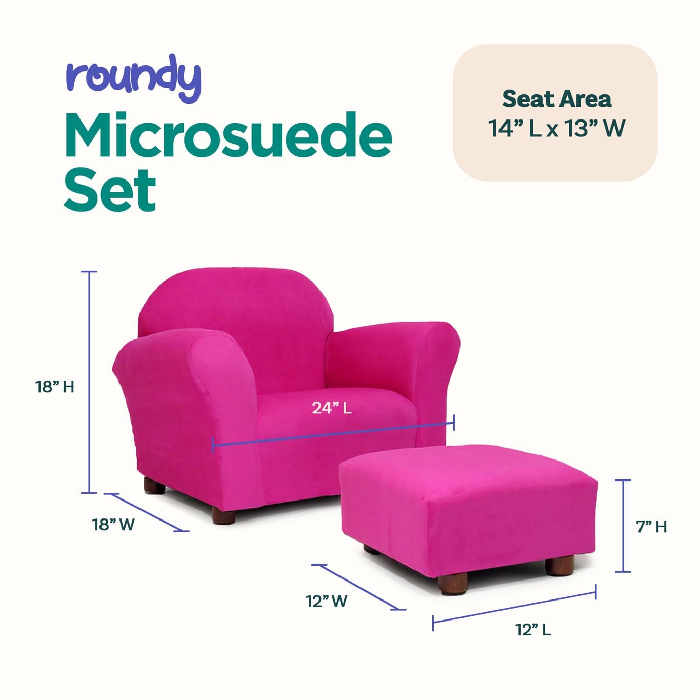 Roundy Kids Chair with Ottoman, Microsuede Upholstered, Ergonomic & Comfortable Design, Sturdy Wooden Frame, Ideal for Boys & Girls Ages 2-5, Easy to Clean, Perfect for Bedrooms, Playrooms & Daycares