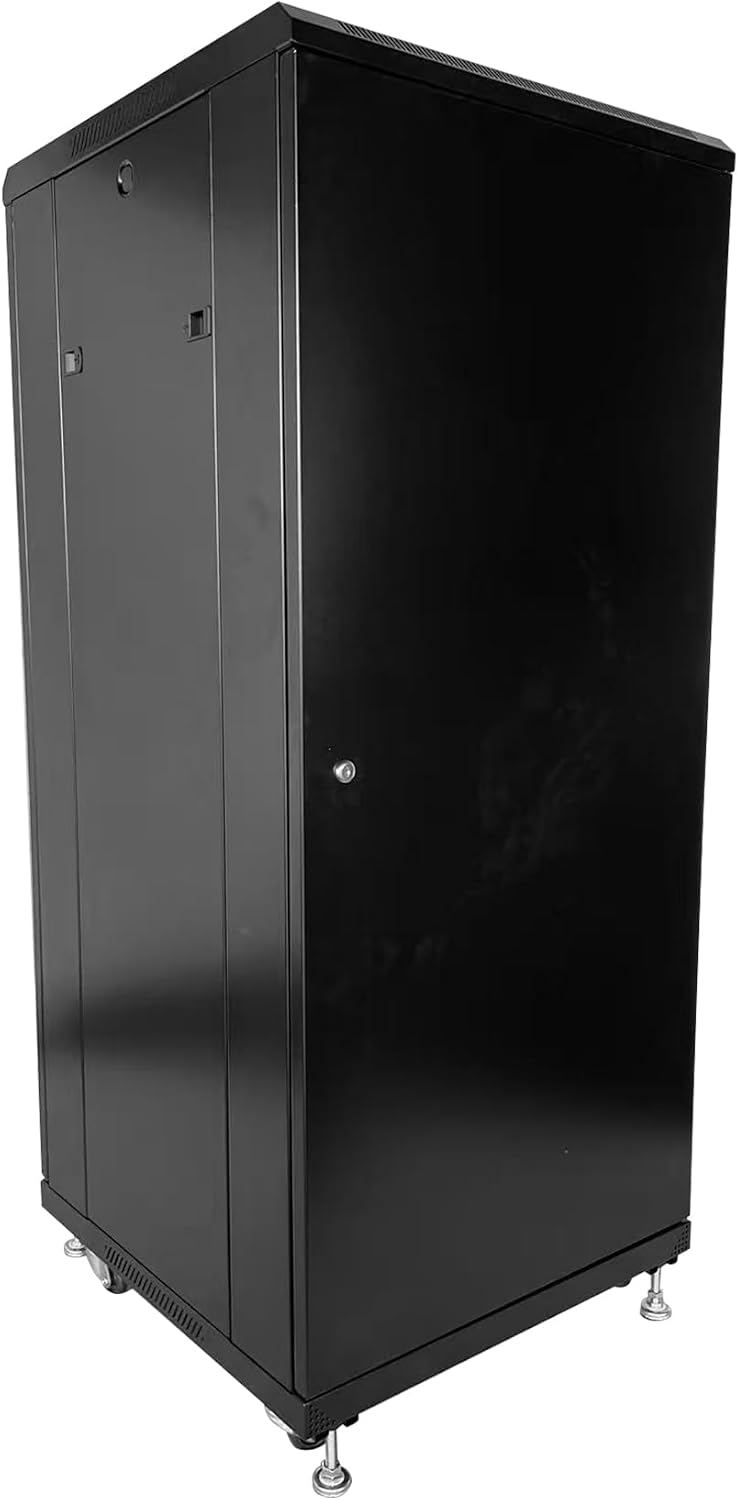 27U Server Cabinet Rack Enclosure,with Caster Wheels 2 Server Temperature Fans Locking Glass Door Removable Side Panels 27U Network Cabinet 22' Installation Depth,Standard 19' Equipment
